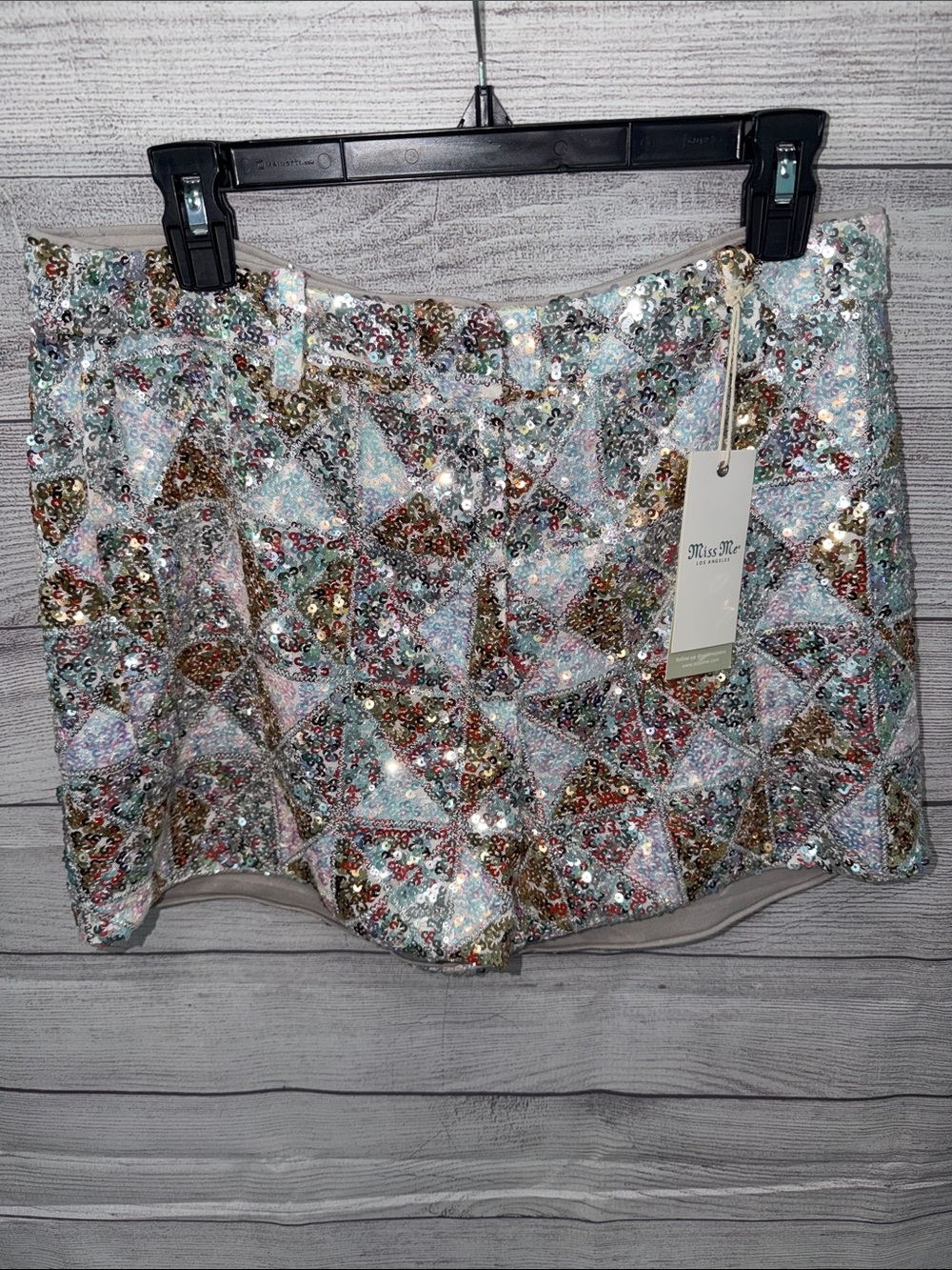 Miss Me Sequin Geometric Shorts in Silver, Gold, Pink, Blue